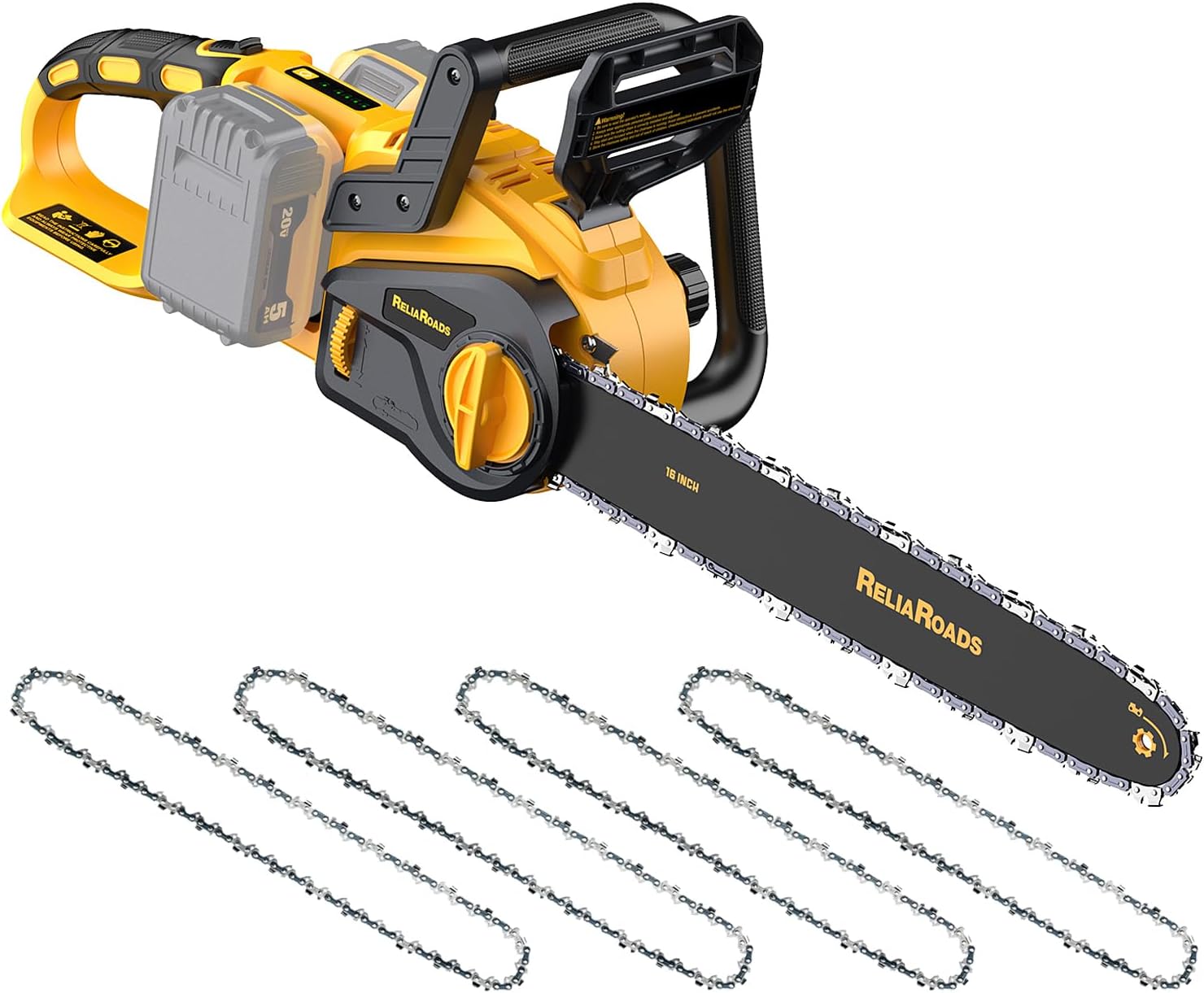 reliaroads 16 inch brushless chainsaw 40v (2x20v max) compatible with dewalt battery + 4 pack chains reliaroads 16 inch brushless chainsaw 40v (2x20v max) compatible with dewalt battery + 4 pack chains