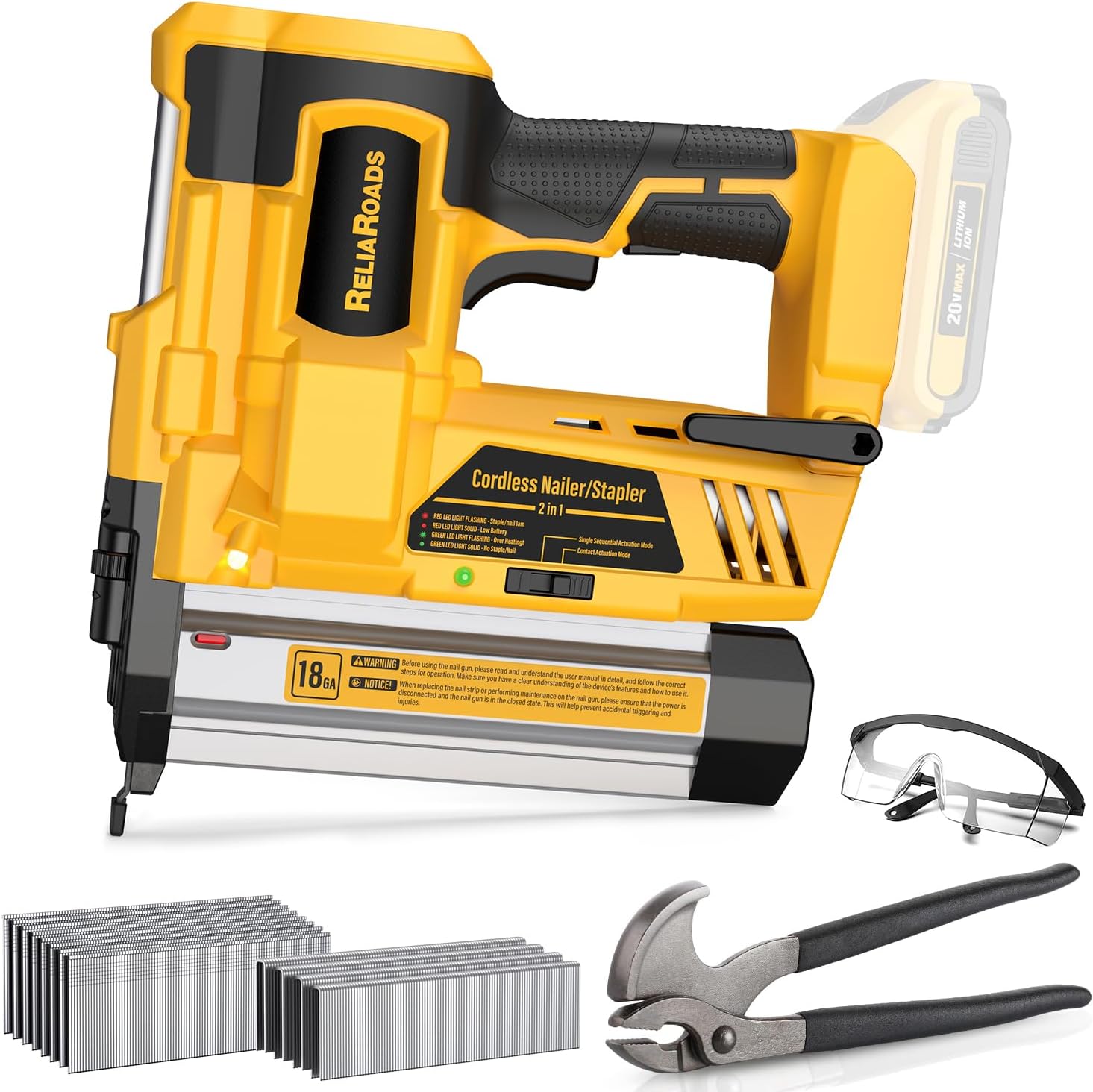 reliaroads 2" cordless brad nailer, 18ga 2 in 1 staple nail gun for dewalt 20v max battery reliaroads 2" cordless brad nailer, 18ga 2 in 1 staple nail gun for dewalt 20v max battery
